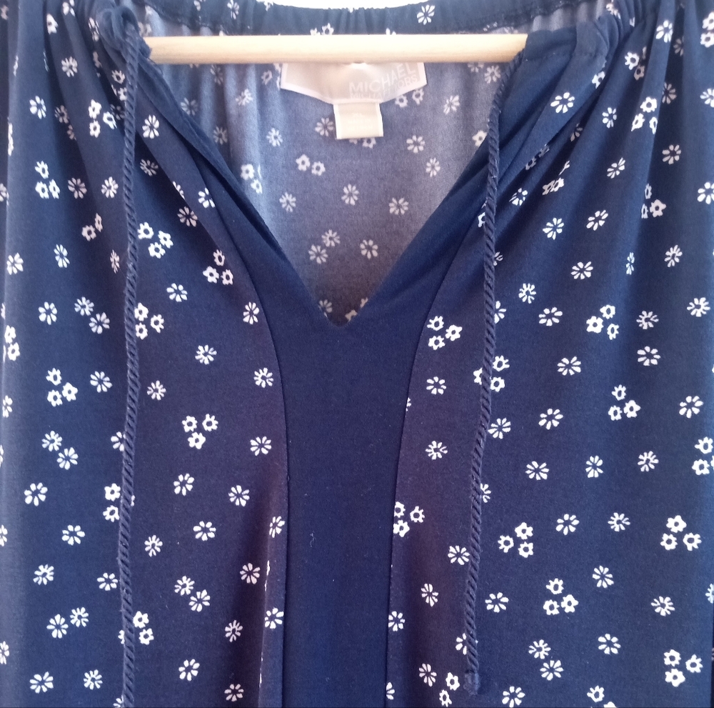 Michael Kors Navy Blue Floral Lace Trim V-Neck Midi Shift Dress XL - Picture 7 of 8